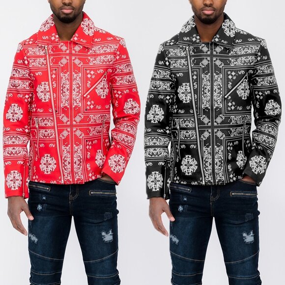 BANDANA PRINT VEGAN LEATHER JACKET - Picture 2 of 2